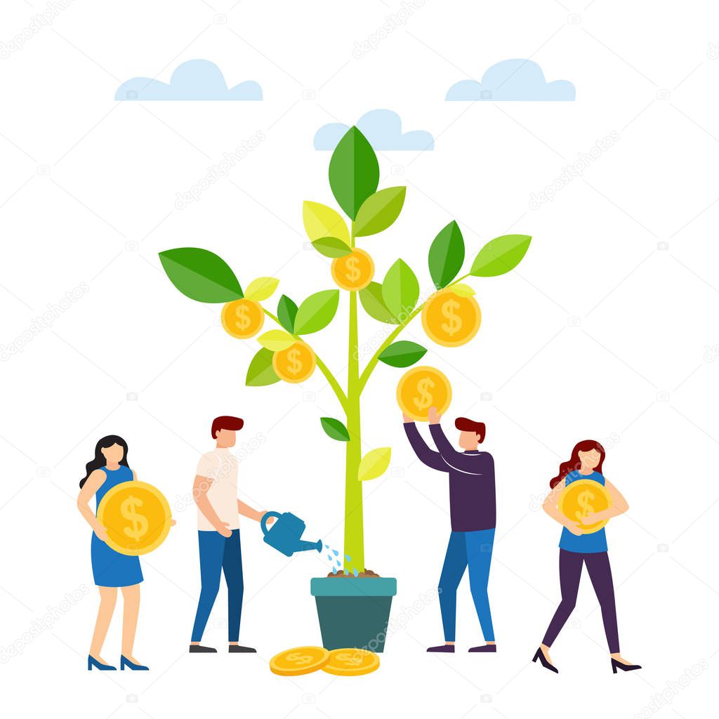Money tree in flower pot, the concept of income growth