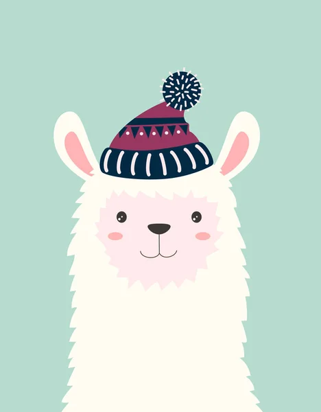 Cute llama isolated, winter card — Stock Vector