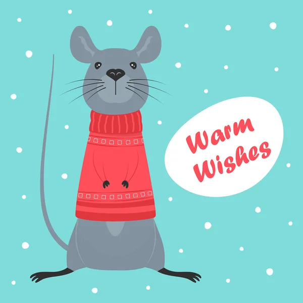 Zimní karta s roztomilou myší — Stockový vektor