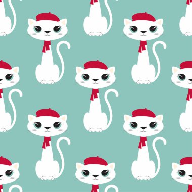 Şirin beyaz kediyle desen