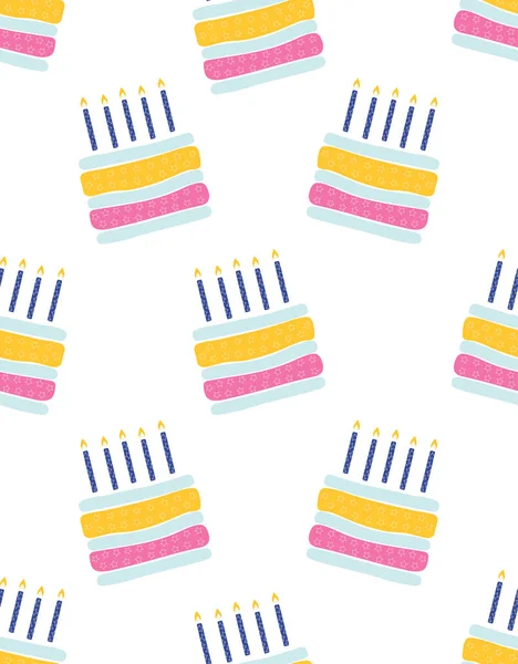 Patrón sin costuras con pastel dibujado a mano, fondo feliz cumpleaños — Archivo Imágenes Vectoriales
