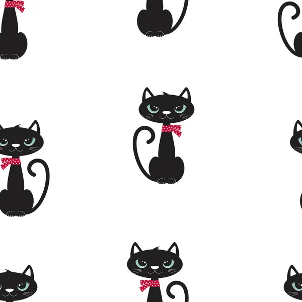 Şirin siyah kedili desen — Stok Vektör