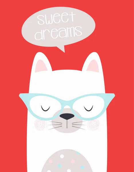 Dulce sueños tarjeta con gato — Vector de stock