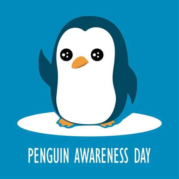 Pingüino de dibujos animados aislado, tarjeta linda con animales, día de la conciencia del pingüino — Vector de stock