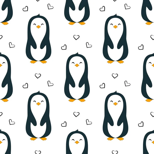 Sömlös mönster pingvin isolerad, Alla hjärtans dag — Stock vektor