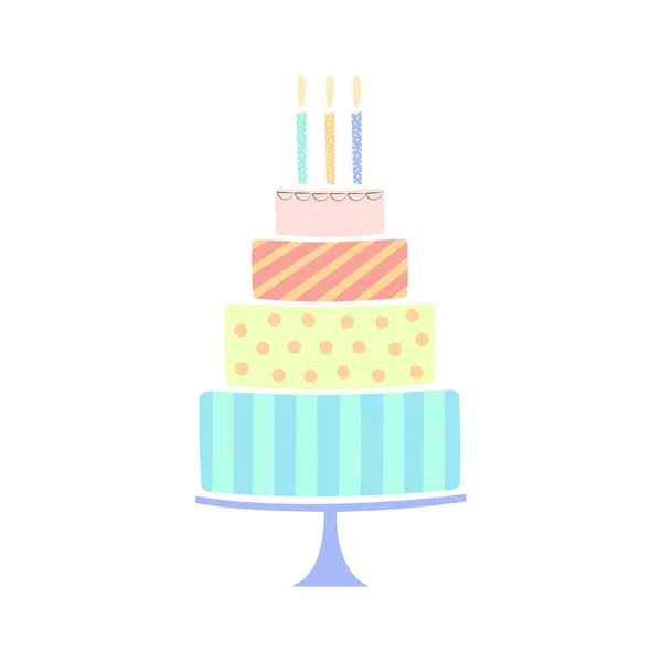 Cartão de saudação com bolo desenhado à mão, fundo feliz aniversário — Vetor de Stock