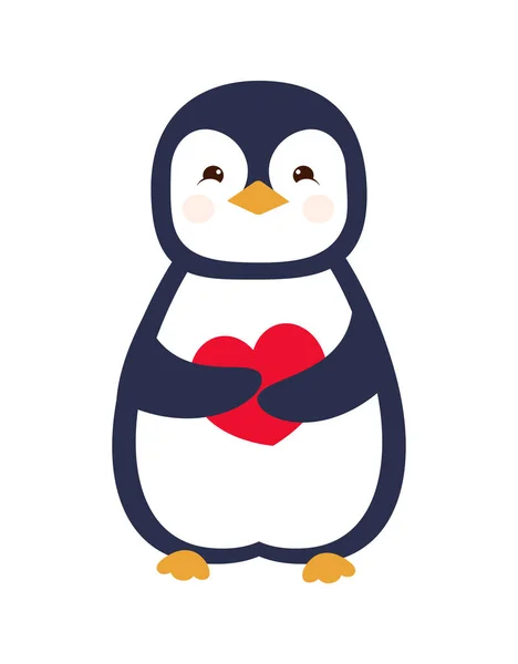 Kartka z życzeniami z uroczym pingwinem, Walentynki — Wektor stockowy
