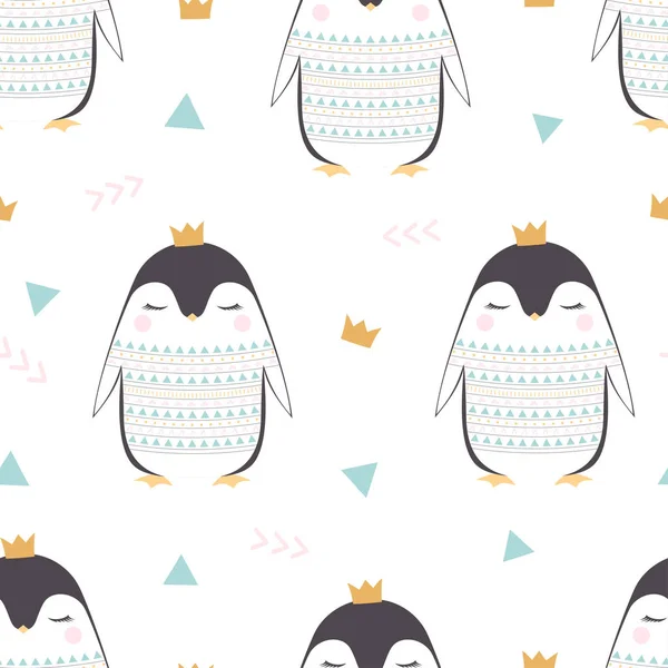 Бесшовный узор с милым пингвином — стоковый вектор