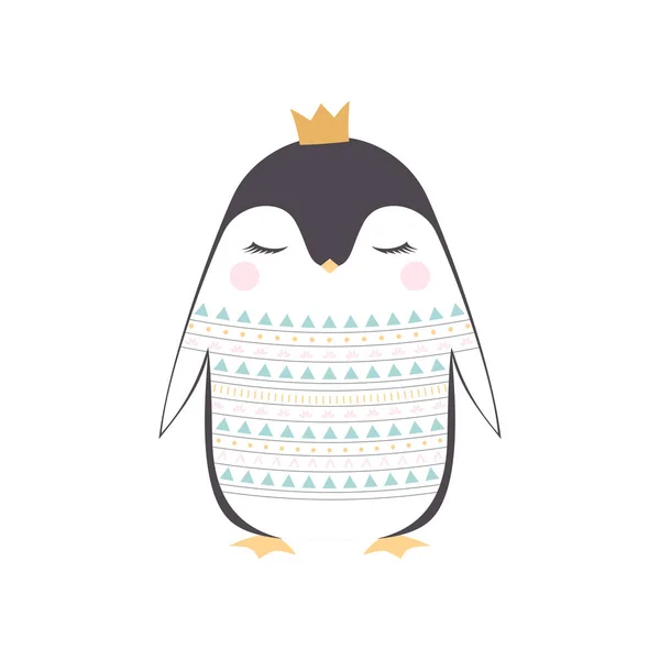 Roztomilý tučňák v koruně — Stockový vektor