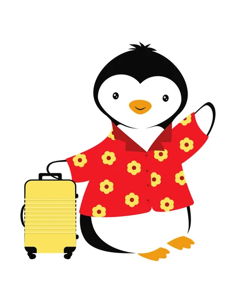 Cartão dos desenhos animados com pinguim. Verão com pinguim — Vetor de Stock