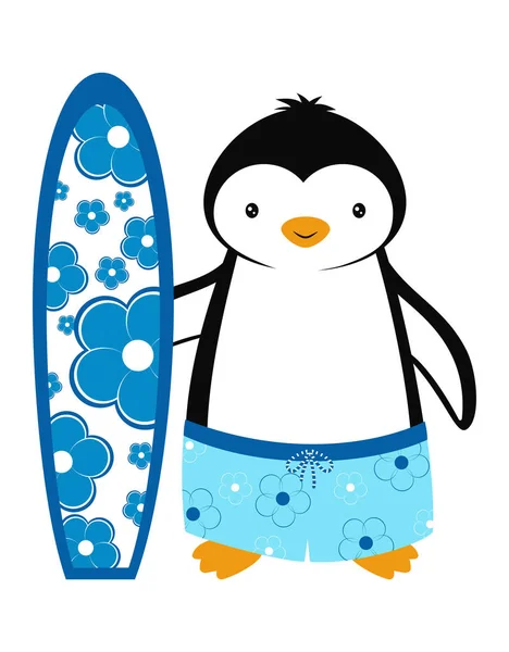 Cartoonkarte mit Pinguin. Sommer mit Pinguin — Stockvektor