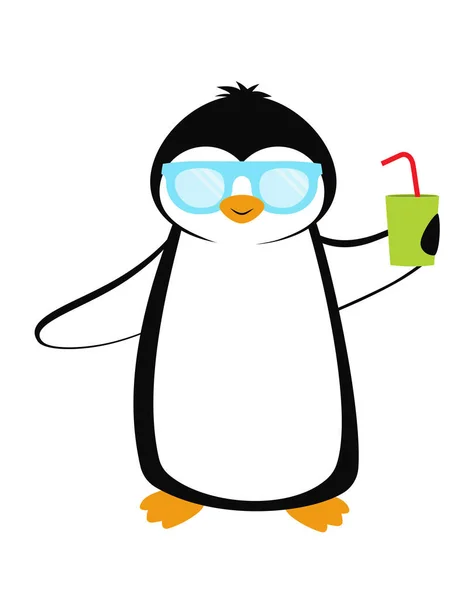 Cartoonkarte mit Pinguin. Sommer mit Pinguin — Stockvektor