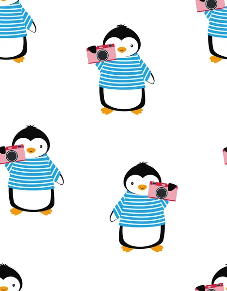 Patrón de dibujos animados con pingüinos, impresión de verano — Vector de stock