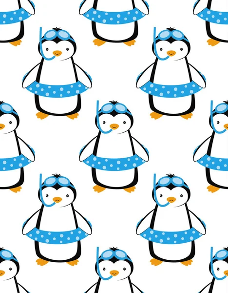 Kreslený vzor s tučňáky, letní tisk — Stockový vektor