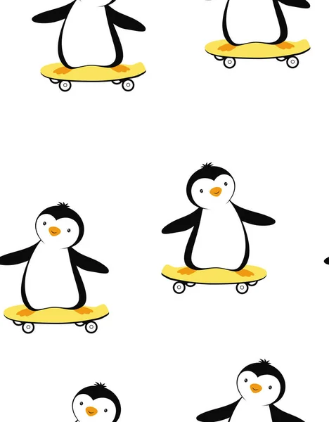 Padrão de desenhos animados com pinguins, impressão de verão — Vetor de Stock