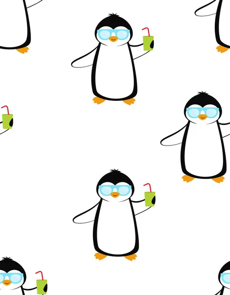 Kreslený vzor s tučňáky, letní tisk — Stockový vektor