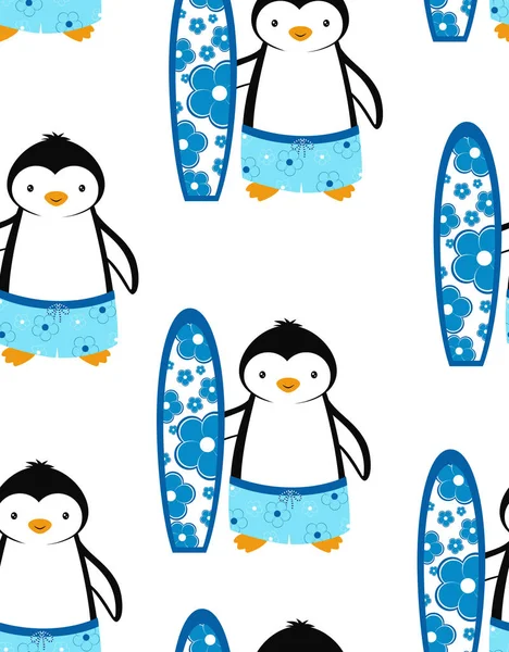 Zeichentrickmuster mit Pinguinen, Sommermuster — Stockvektor