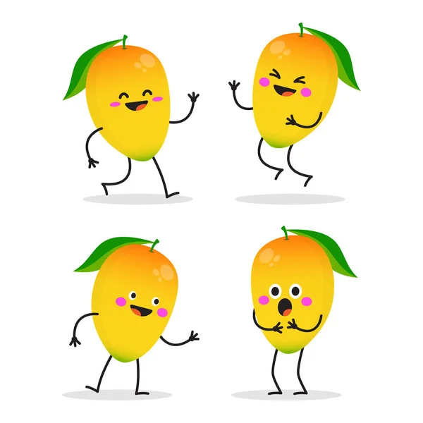 Mangue. Jeu de caractères de fruits mignon . — Image vectorielle