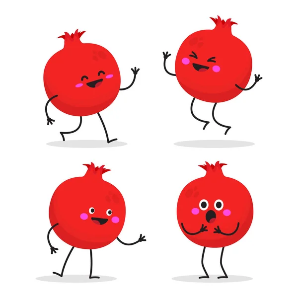 Pomegranate. Cute fruit vector character set. — Stock vektor
