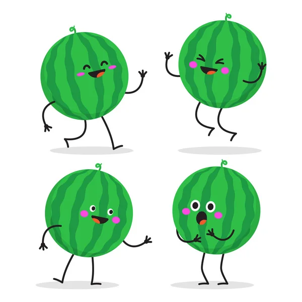 Watermelon. Cute fruit vector character set. — Stock vektor