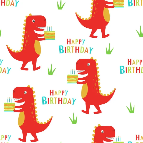 Padrão de aniversário feliz com dinossauro —  Vetores de Stock