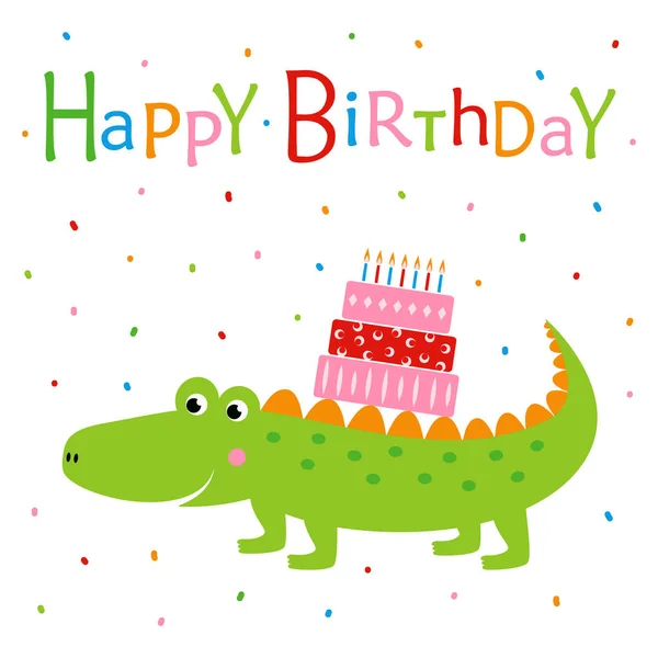 Feliz aniversário com crocodilo —  Vetores de Stock