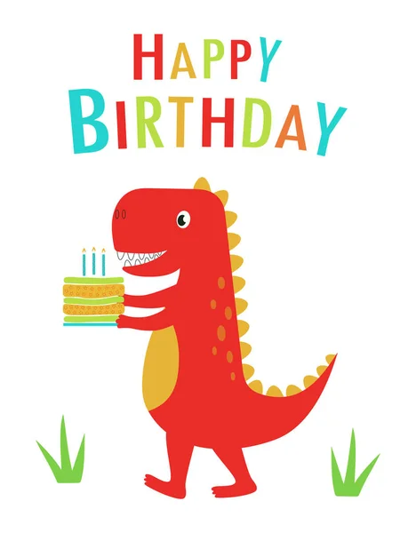 Happy birthday with dinosaur — 图库矢量图片