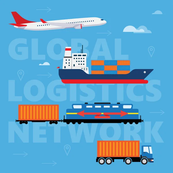 Koncept Logistiky Nebo Nákladní Dopravy Světě Globální Logistická Síť Letecká — Stockový vektor