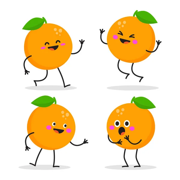 Mignon Caractère Fruit Orange Dessin Mascotte Avec Différentes Poses Visage — Image vectorielle