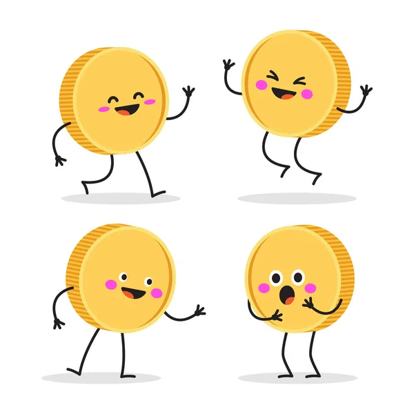 Funny Smiling Cute Gold Coin Cartoon Character Vector Illustration Isolated — Stock Vector