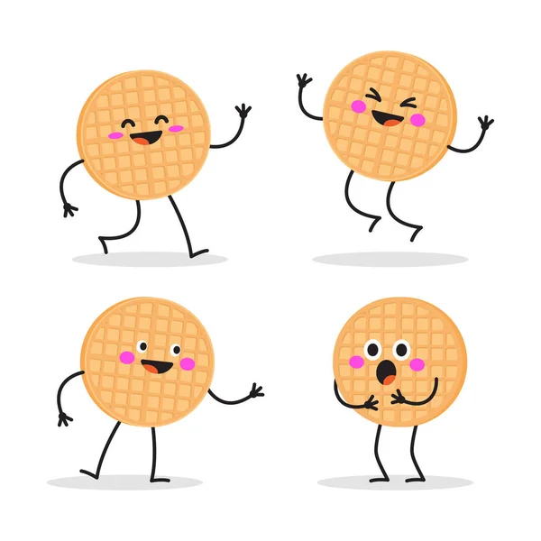 Belgian Waffles Viennese Waffles Funny Smiling Cute Waffle Cartoon Character — Stock Vector