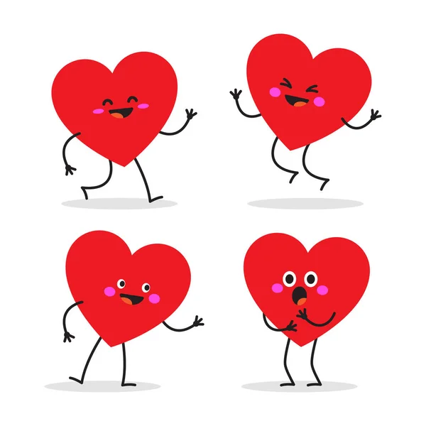 Set Hearts Characters Different Situations Poses Vector Illustration Isolated White — Stock Vector