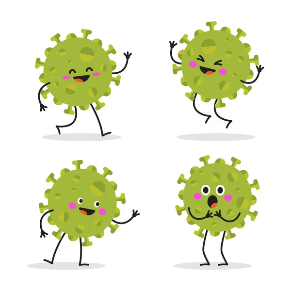 Farklı Duyguları Olan Komik Virüslerin Karikatür Görüntüleri Beyaz Arkaplanda Izole — Stok Vektör