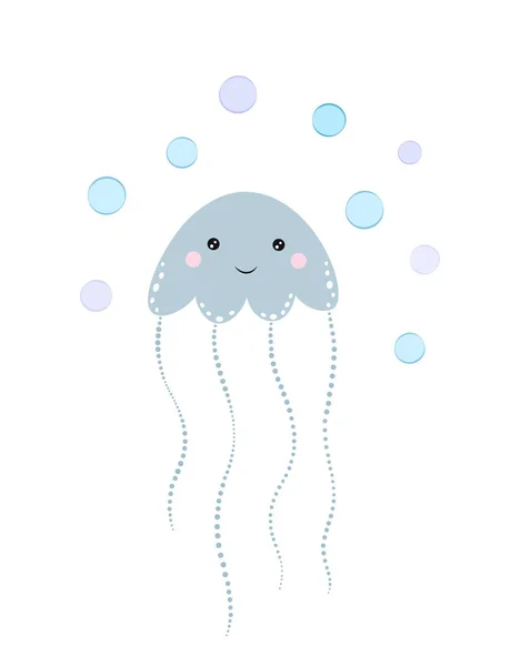 Card Cute Jellyfish Illustration Scandinavian Style White Background Cute Baby — Stock Vector