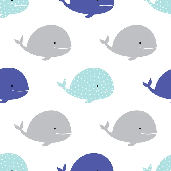 Bezszwowy Wzór Kolorowych Wielorybów Białym Tle Ilustracja Wektora Wieloryba Stylu — Wektor stockowy