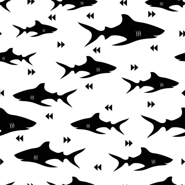 Padrão Sem Costura Tubarão Bonito Isolado Branco Imprimir Estilo Cartoon — Vetor de Stock