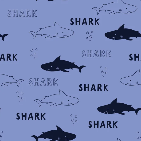 스칸디나비아 식으로 동물해 양으로 보라색으로 분리되어 귀여운 상어의 바다없는 — 스톡 벡터