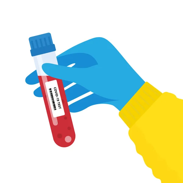 Ręka Trzyma Probówkę Zawierającą Próbkę Krwi Probówkę Krwią Analizy Covid — Wektor stockowy