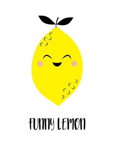 图为卡通果和字母有趣的柠檬 横幅与柠檬分离的白色背景 水果打印 — 图库矢量图片