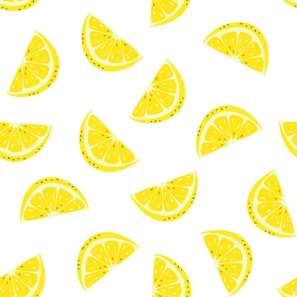 Иллюстрация Фруктами Мультфильма Бесшовный Узор Ломтиками Лимона Изолированы Белом Фоне — стоковый вектор