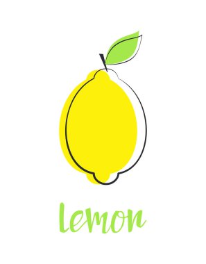 Çizgi film turunçgil meyvesi ve harf limon, İskandinav tarzı resimli beyaz arka planda izole edilmiş limon