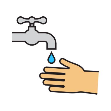 Zorunlu tabelayı yıka. Ellerini musluğun altına sok. Kişisel hijyen. Dezenfeksiyon, cilt bakımı. Antibakteriyel yıkama. Vektör illüstrasyonu