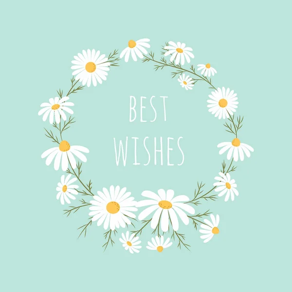 Best Wishes Floral Background Daisy Flowers Frame Illustration Field Chamomile — Stock Vector