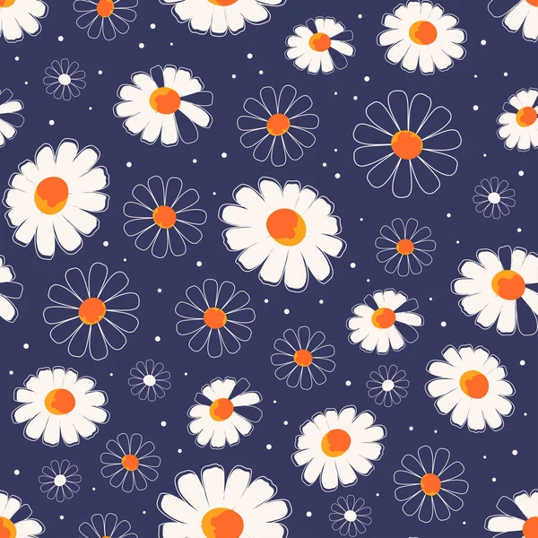 Blommönster Tusensköna Blommor Sömlös Mönster Vektor Illustration För Alla Design — Stock vektor