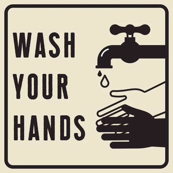 Händerna Vattenkranen Tvätta Händerna Obligatorisk Skylt Personlig Hygien Desinficering Hudvård — Stock vektor