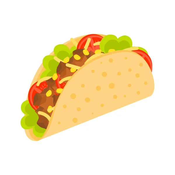 Tacos Med Kött Och Grönsaker Traditionella Tacos Isolerade Vit Bakgrund — Stock vektor