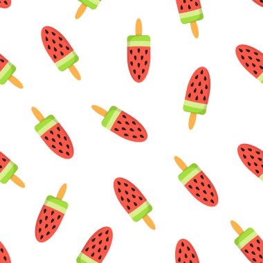 Beyaz arka planda tatlı çizgi film dondurmasının kusursuz deseni, yaz baskısı.