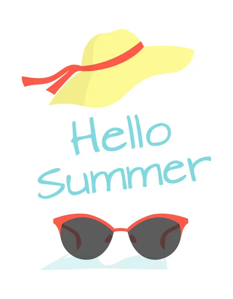 Olá Fundo Verão Com Chapéu Praia Óculos Sol Isolados Branco —  Vetores de Stock