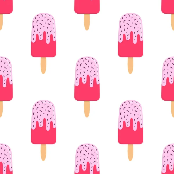 白色背景的可爱卡通冰淇淋无缝图案 夏季印刷品 — 图库矢量图片