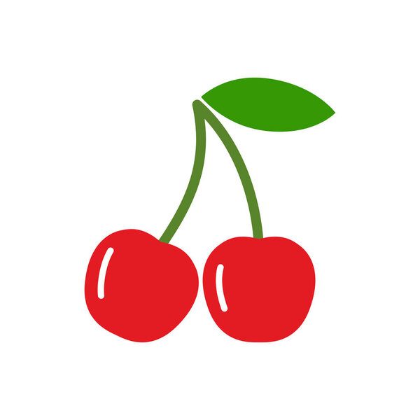Икона вишни. Две сладкие вишни. Векторная иллюстрация, выделенная на белом фоне

